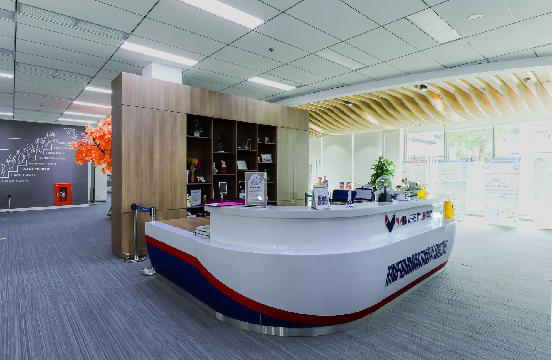 A bright, modern reception desk.